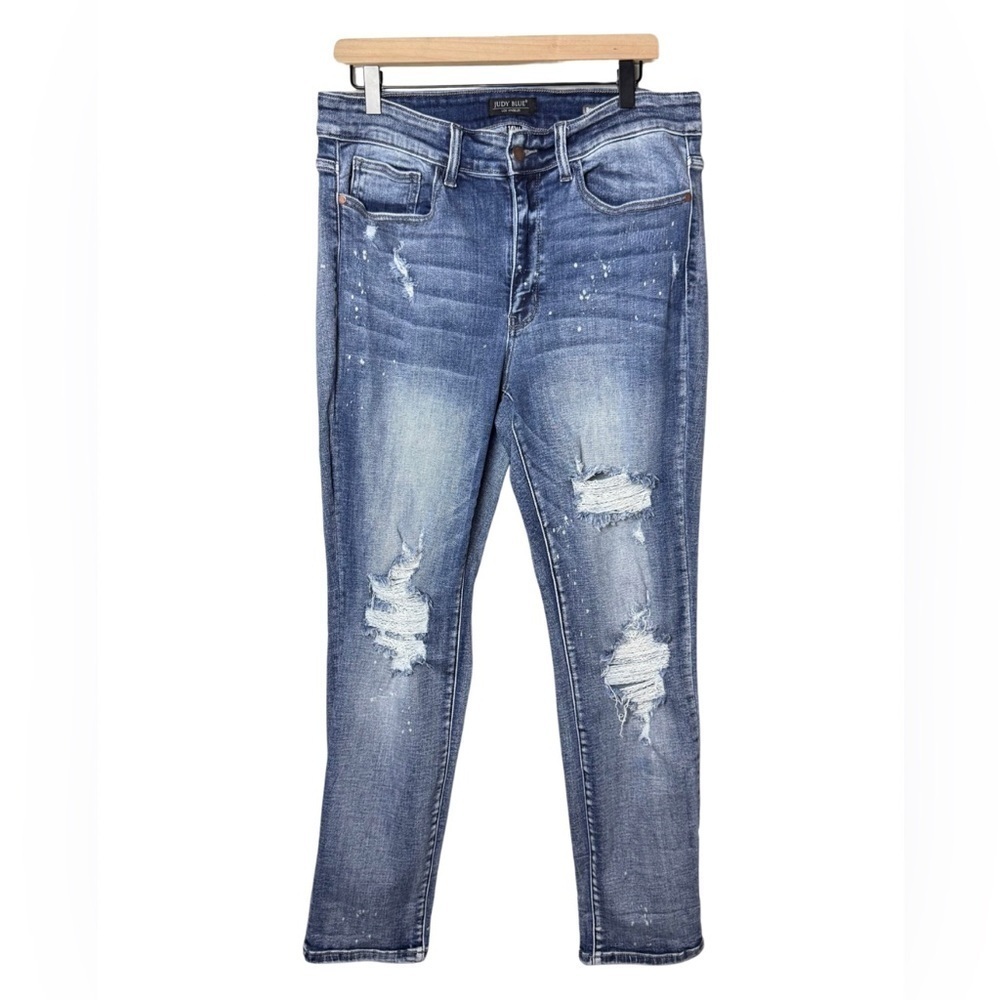 Judy Blue Womens Plus Jeans 14W Boyfriend Distressed Denim Bleached Pants